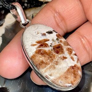 Brown Dotted Garnet in Limestone Pendant 2 1/4”